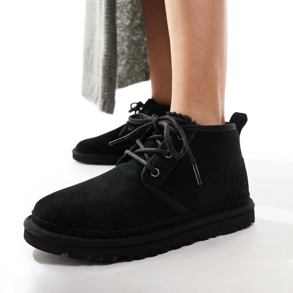 UGG Women's Neumel Chukka Suede Shearling Lined Ankle Boots - Black - Size 9